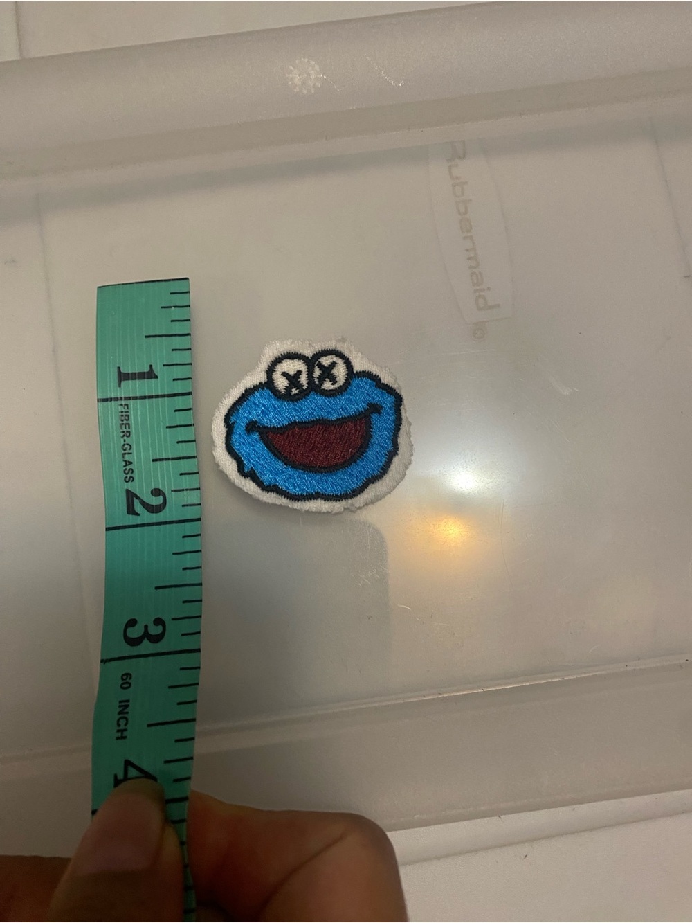 Embroidered Blue Cartoon Face Patch with Maroon Mouth